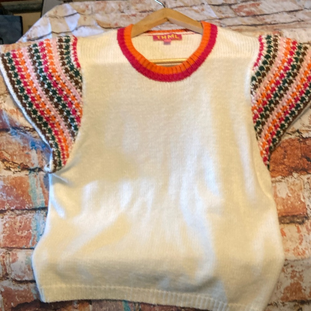 THML WHITE knit sleeves top blouse sweater| Sz Med